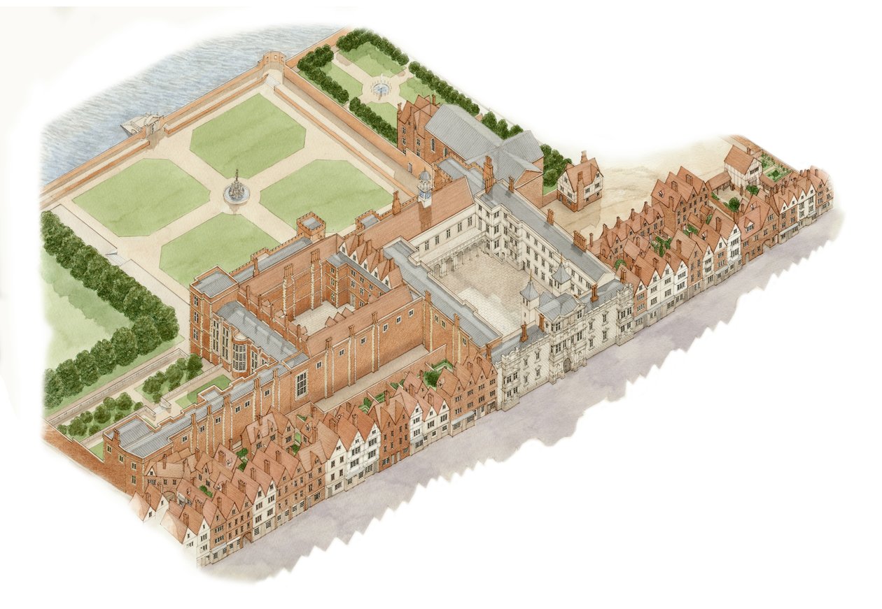 Somerset House, Londyn, ok. 1609-1630 (tusz i akwarela) autorstwa Stephen Conlin