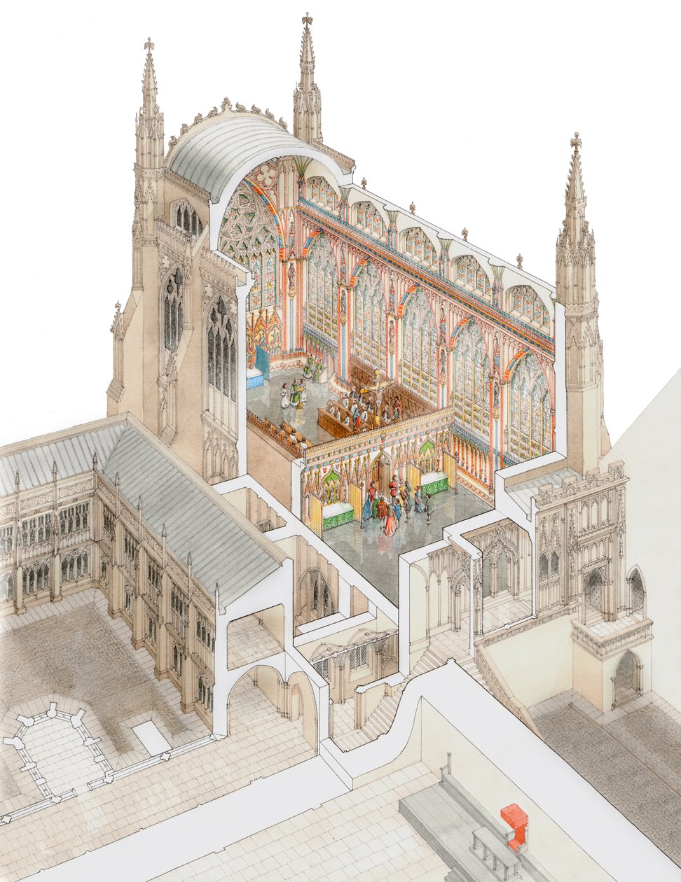 Kaplica św. Szczepana, Westminster, z niskim clerestorium, ok. 1520-1530 (rysunek z 2015 r.) (tusz i akwarela) autorstwa Stephen Conlin