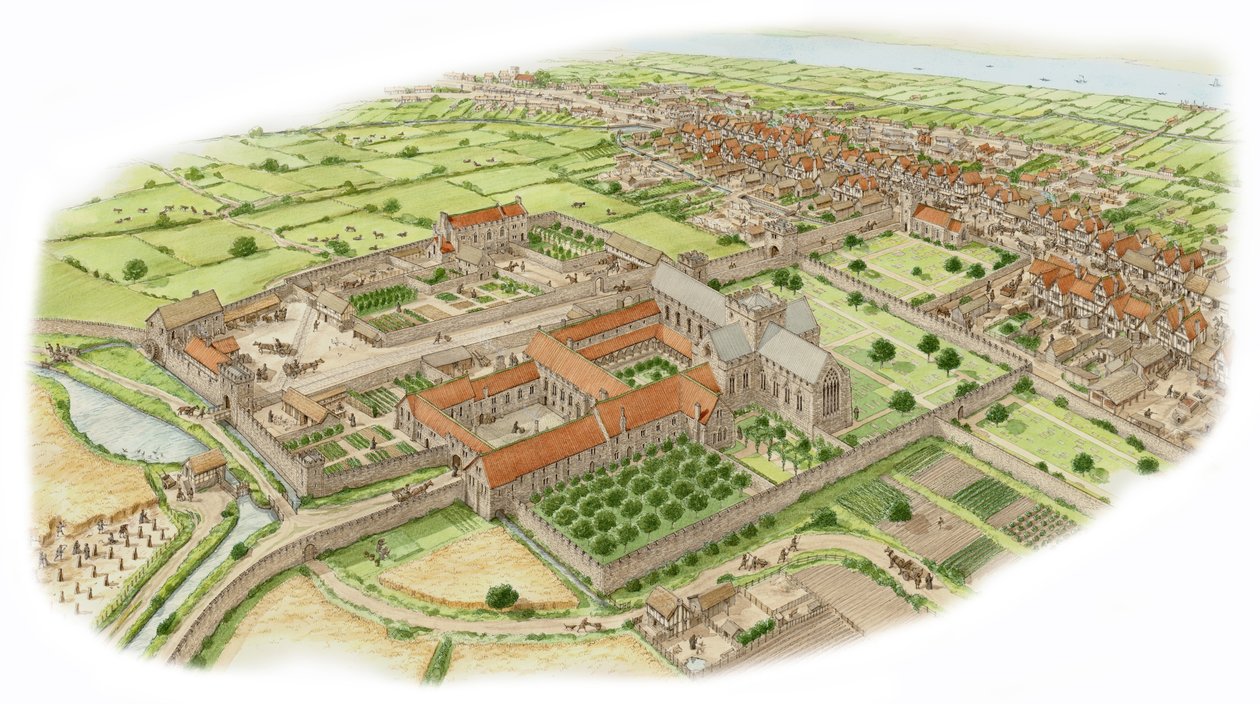 Opactwo św. Tomasza, Dublin, ok. 1475-1525 (tusz i akwarela) autorstwa Stephen Conlin