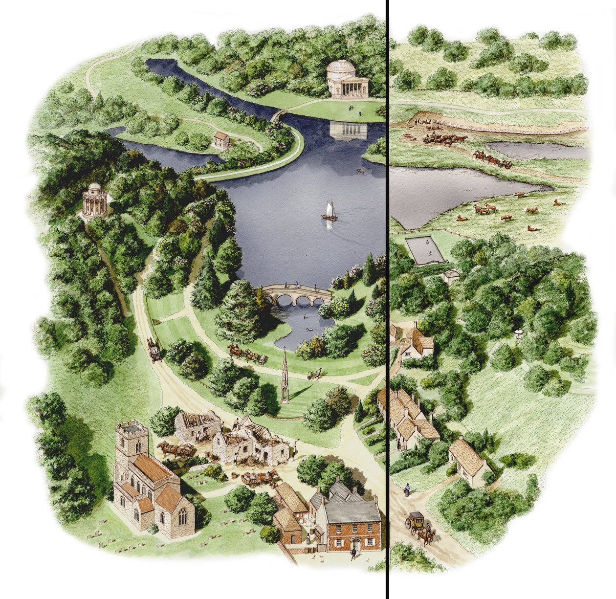 Rozwój Stourhead, Wiltshire, ok. 1755-1812 (tusz i akwarela) autorstwa Stephen Conlin