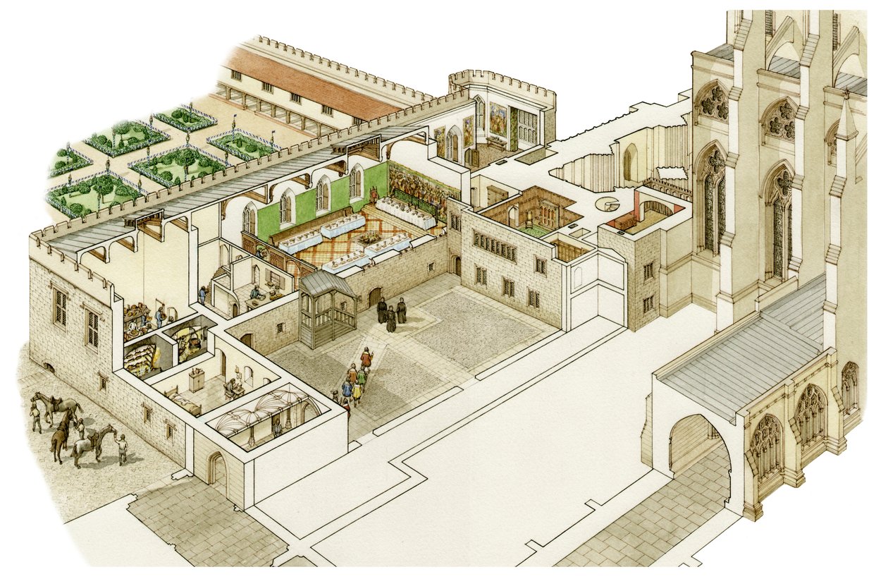 Przedreformacyjny dziekanat opactwa westminsterskiego, ok. 1520-1535 (tusz i akwarela) autorstwa Stephen Conlin