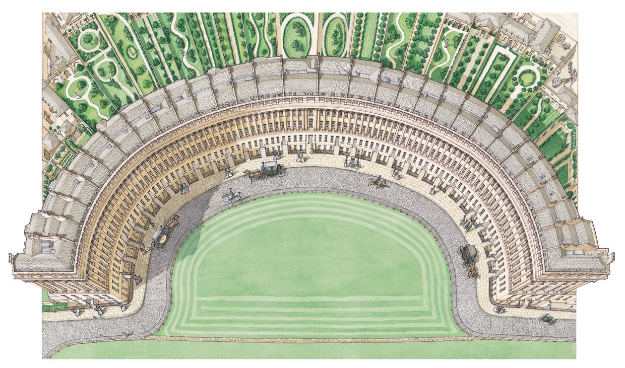 The Royal Crescent, Bath, ok. 1780-1800 (tusz i akwarela) autorstwa Stephen Conlin