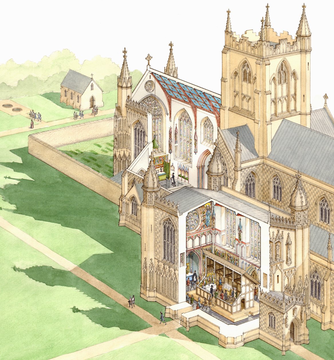 Walsingham Priory, Norfolk, ok. 1500-1535 (tusz i akwarela na papierze) autorstwa Stephen Conlin