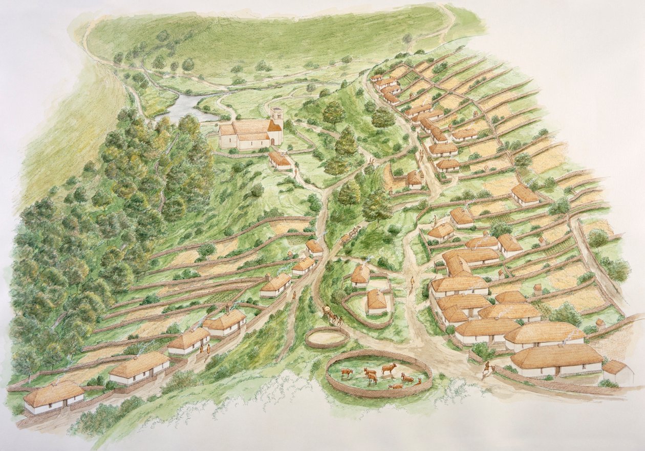 Średniowieczna wioska Wharram Percy, North Yorkshire, XIII wiek c2000s autorstwa Stephen Conlin