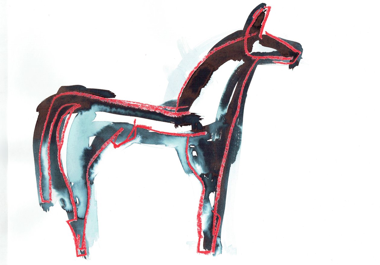 Koń III, 2016 (pastel olejny i barwnik do tkanin na papierze) autorstwa Stephen Dow