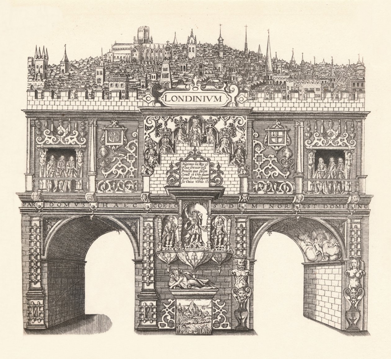 Łuk Triumfalny wzniesiony na cześć króla Jakuba Wejście do i przejazd przez Londyn, 1604, autorstwa Stephen Harrison