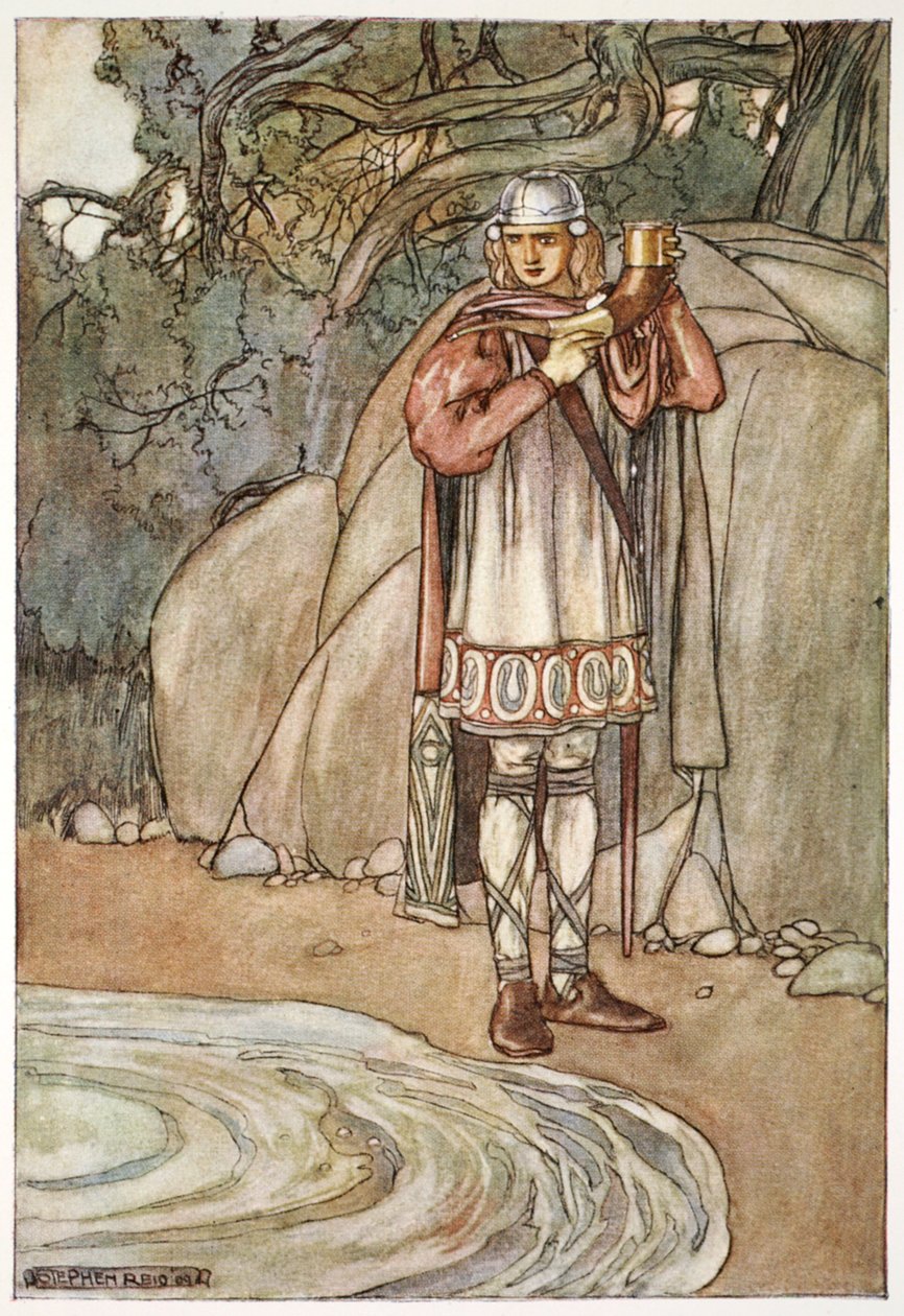„Dermot wziął róg i napełniłby go”, ok. 1910. autorstwa Stephen Reid
