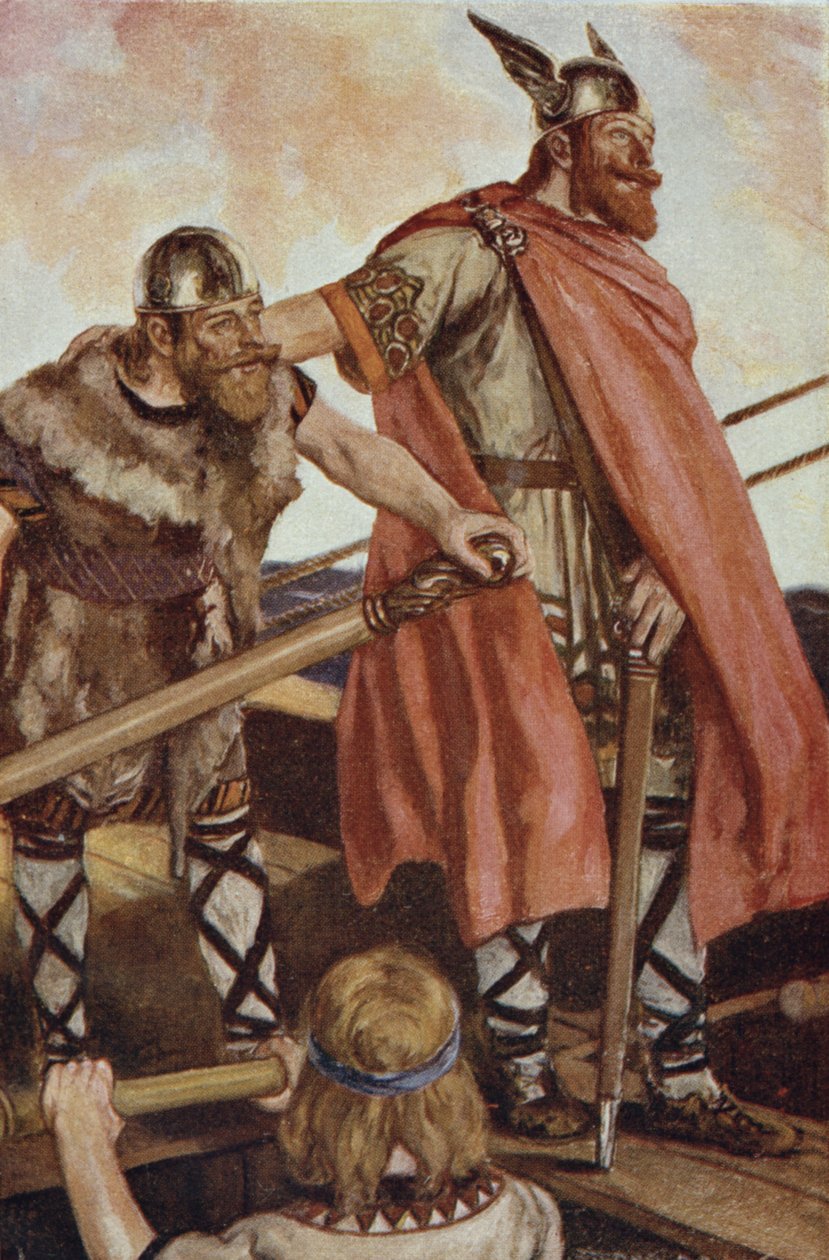 Erik the Red (950-1003/04) wypływa na Grenlandię, ilustracja z „The Book of Discovery” T.C. Mosty, wydanie 1931 (kolor lito) autorstwa Stephen Reid