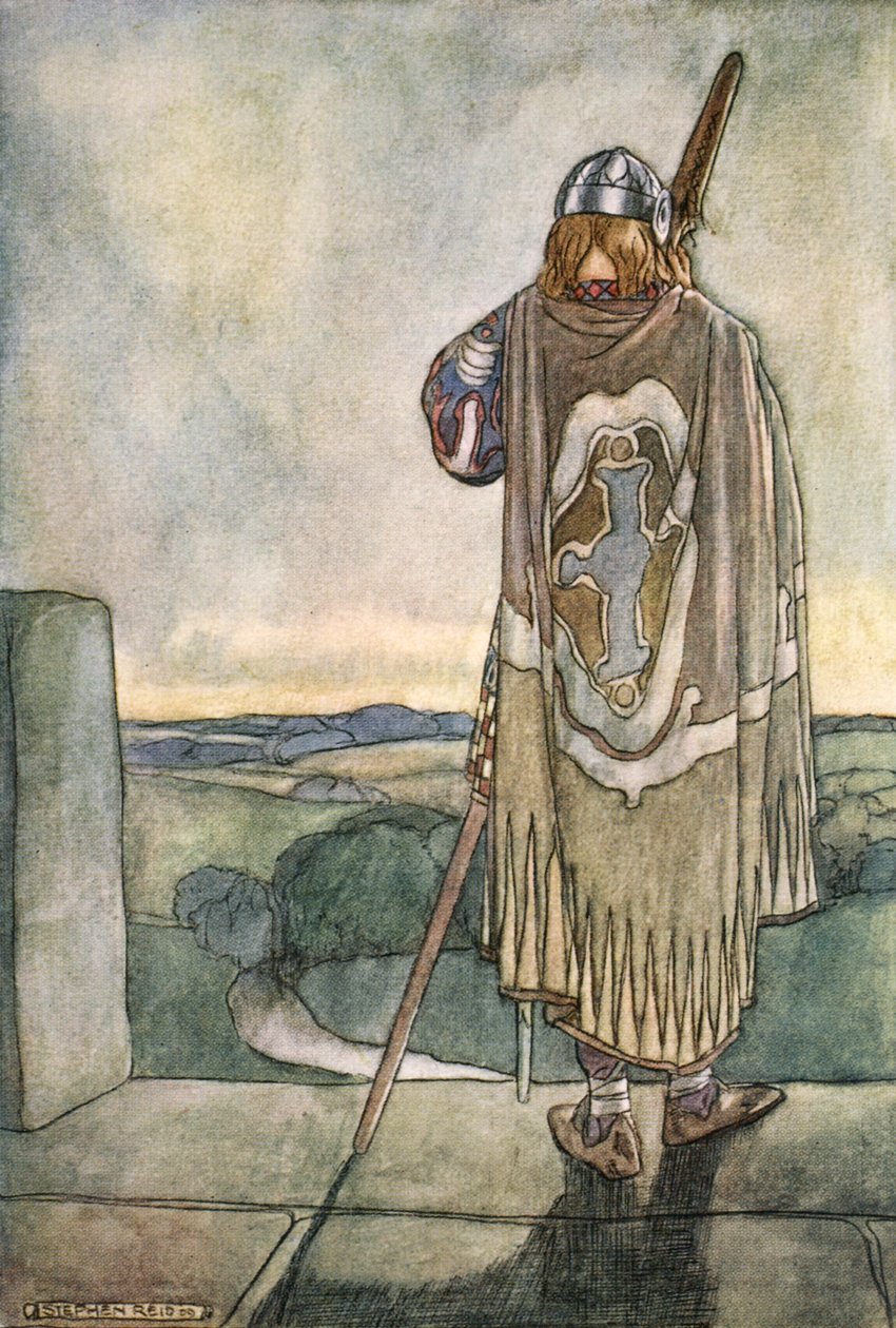 „Finn usłyszał z daleka pierwsze nuty harfy bajki”, ok. 1910 r autorstwa Stephen Reid
