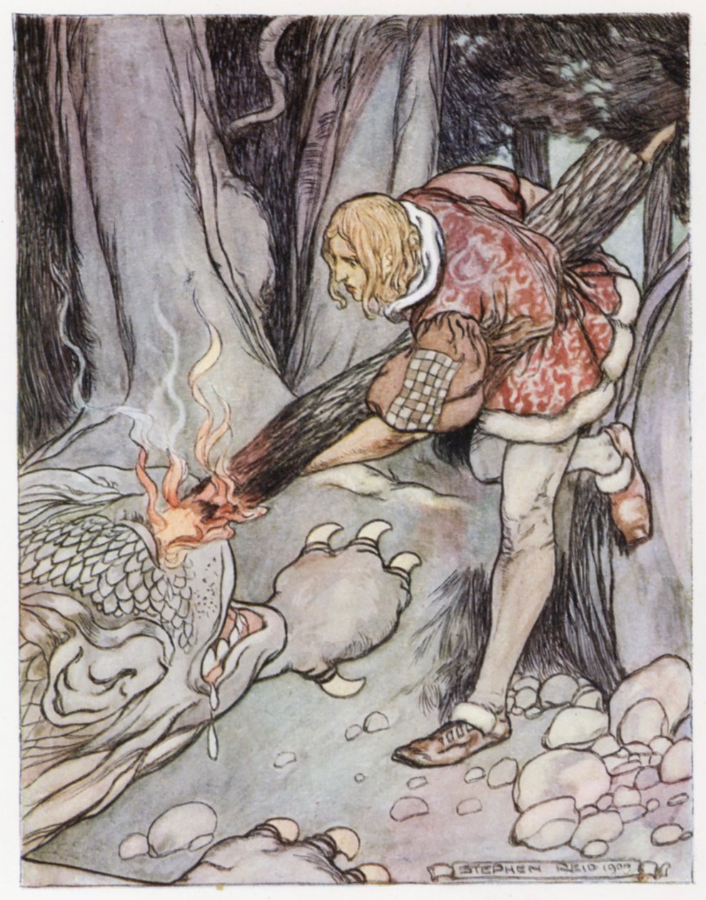 Ilustracja do Zygfryda pogromcy smoków (kolor lito) autorstwa Stephen Reid