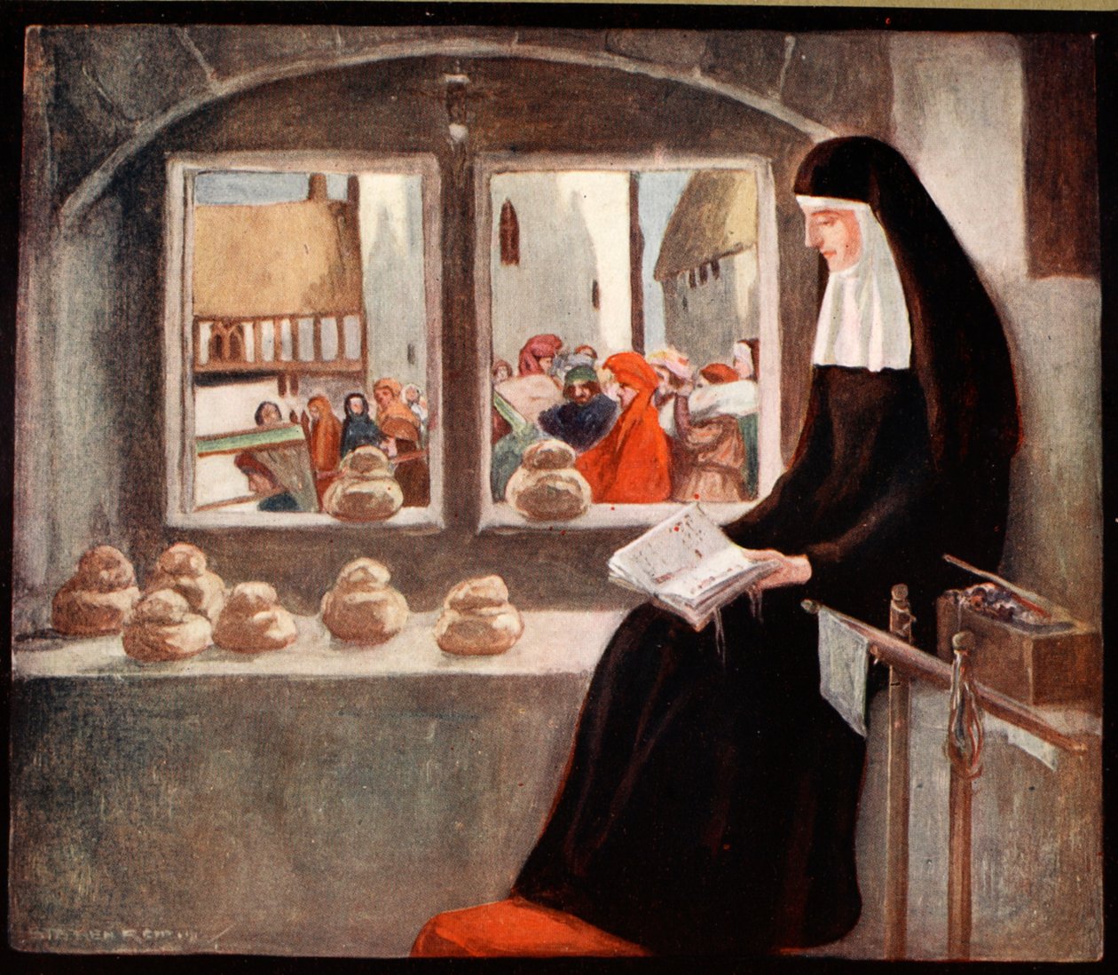 Lady Julian of Norwich, ilustracja z „Potężnej armii” Winifred M. Letts, wyd. 1912 (kolor lito) autorstwa Stephen Reid