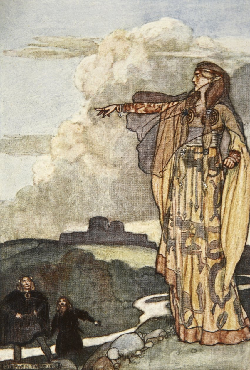Macha przeklina ludzi z Ulsteru, ilustracja z „Cuchulain, The Hound of Ulster” Eleanor Hull (1860-1935) autorstwa Stephen Reid