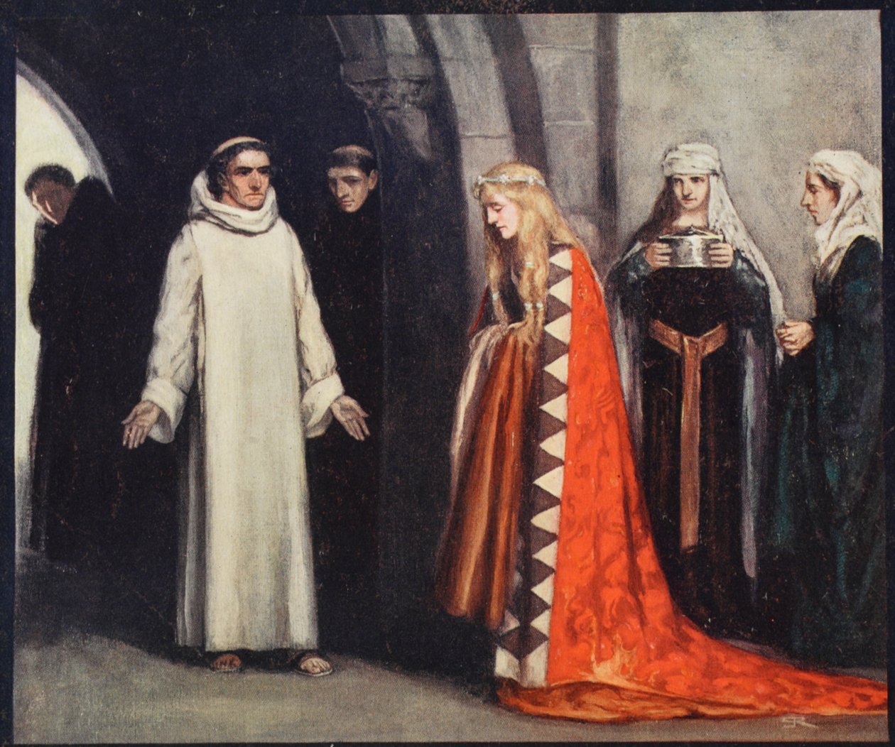 Św. Bernard i jego siostra Hombeline, ilustracja z „Helmet & Cowl: Stories of Monastic and Military Orders” W.M. Letts i MFS Lets autorstwa Stephen Reid