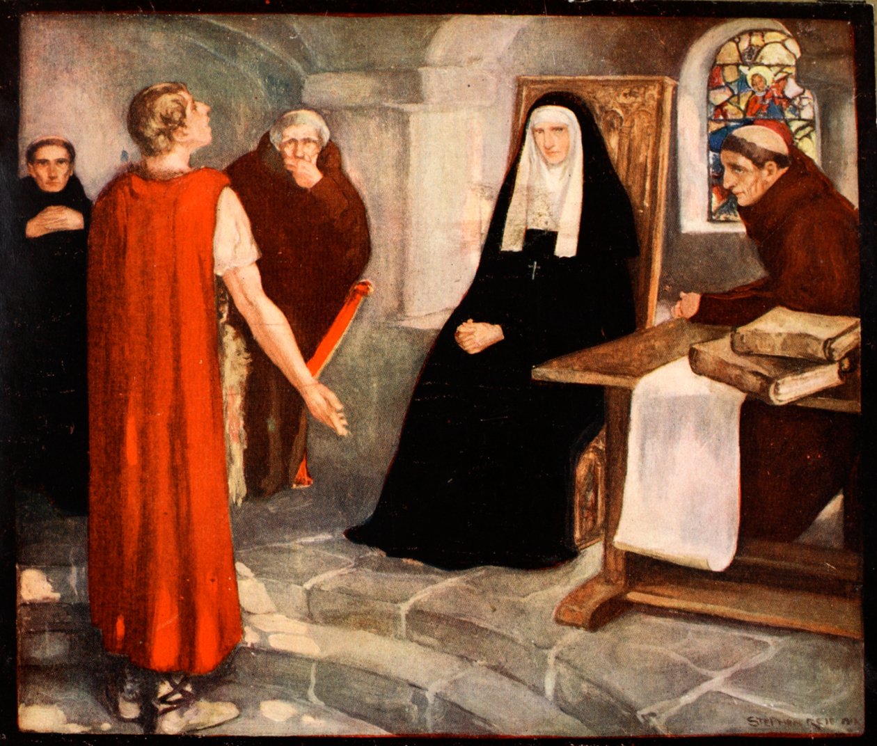 Święta Hilda z Whitby, ilustracja z „Potężnej armii” Winifred M. Letts, wyd. 1912 (kolor lito) autorstwa Stephen Reid