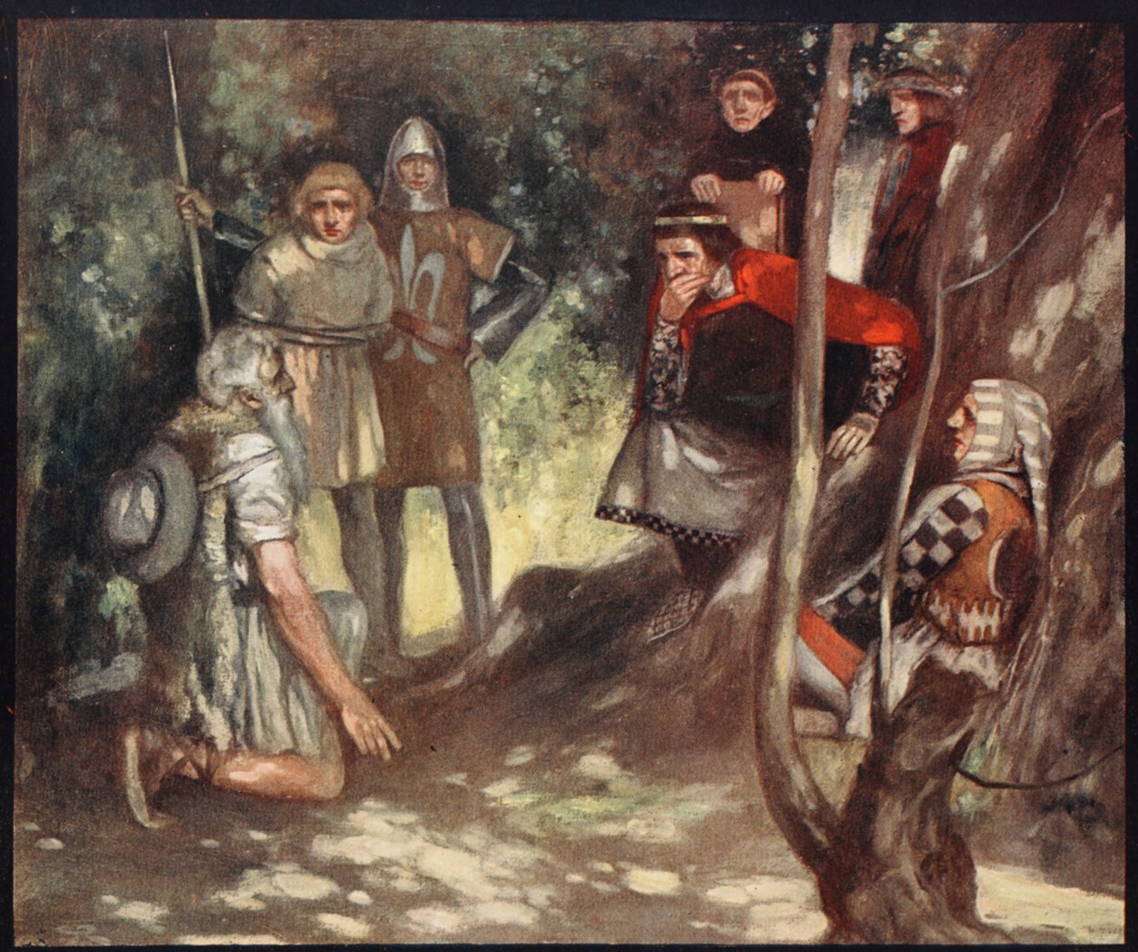 Święty Ludwik Francji w Lesie Vincennes, ilustracja z „Helmet & Cowl: Stories of Monastic and Military Orders” W.M. Letts i MFS Lets autorstwa Stephen Reid