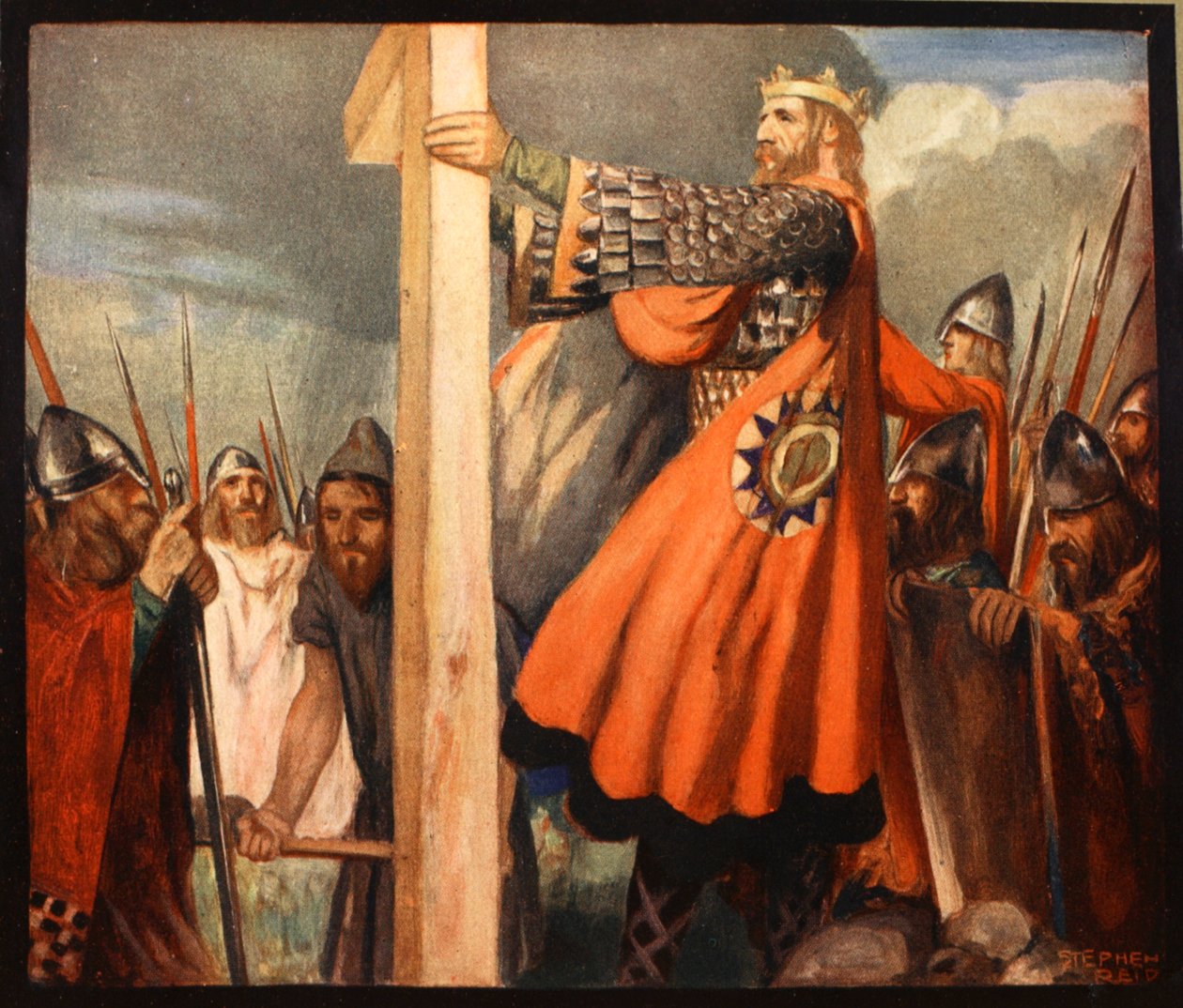 Święty Oswald, ilustracja z „Potężnej armii” Winifred M. Letts, wyd. 1912 (kolor lito) autorstwa Stephen Reid