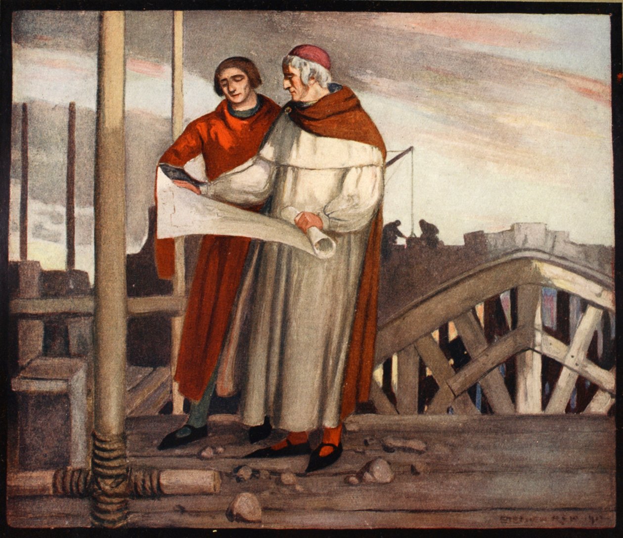 William of Wykeham, ilustracja z „Potężnej armii” Winifred M. Letts, wyd. 1912 (kolor lito) autorstwa Stephen Reid