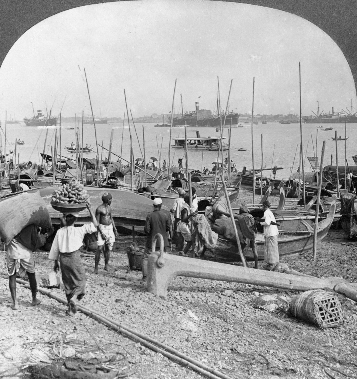 Port Rangun nad rzeką Irrawaddy, Birma, 1908 autorstwa Stereo Travel Co