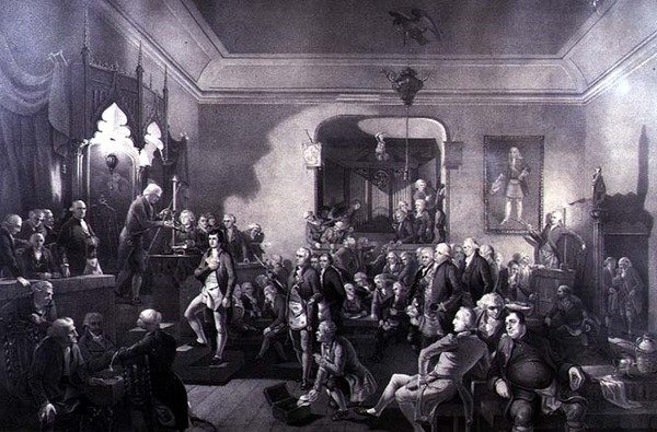 Inauguracja Roberta Burnsa (1759-96) jako laureata poety w loży Canongate w Edynburgu autorstwa Stewart Watson