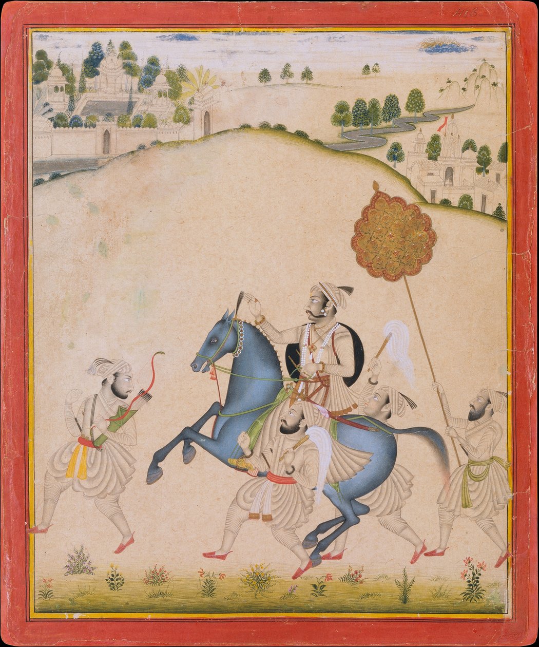 Maharana Amar Singh II na koniu Jodhpur, ca. 1700-1710. autorstwa Stipple Master
