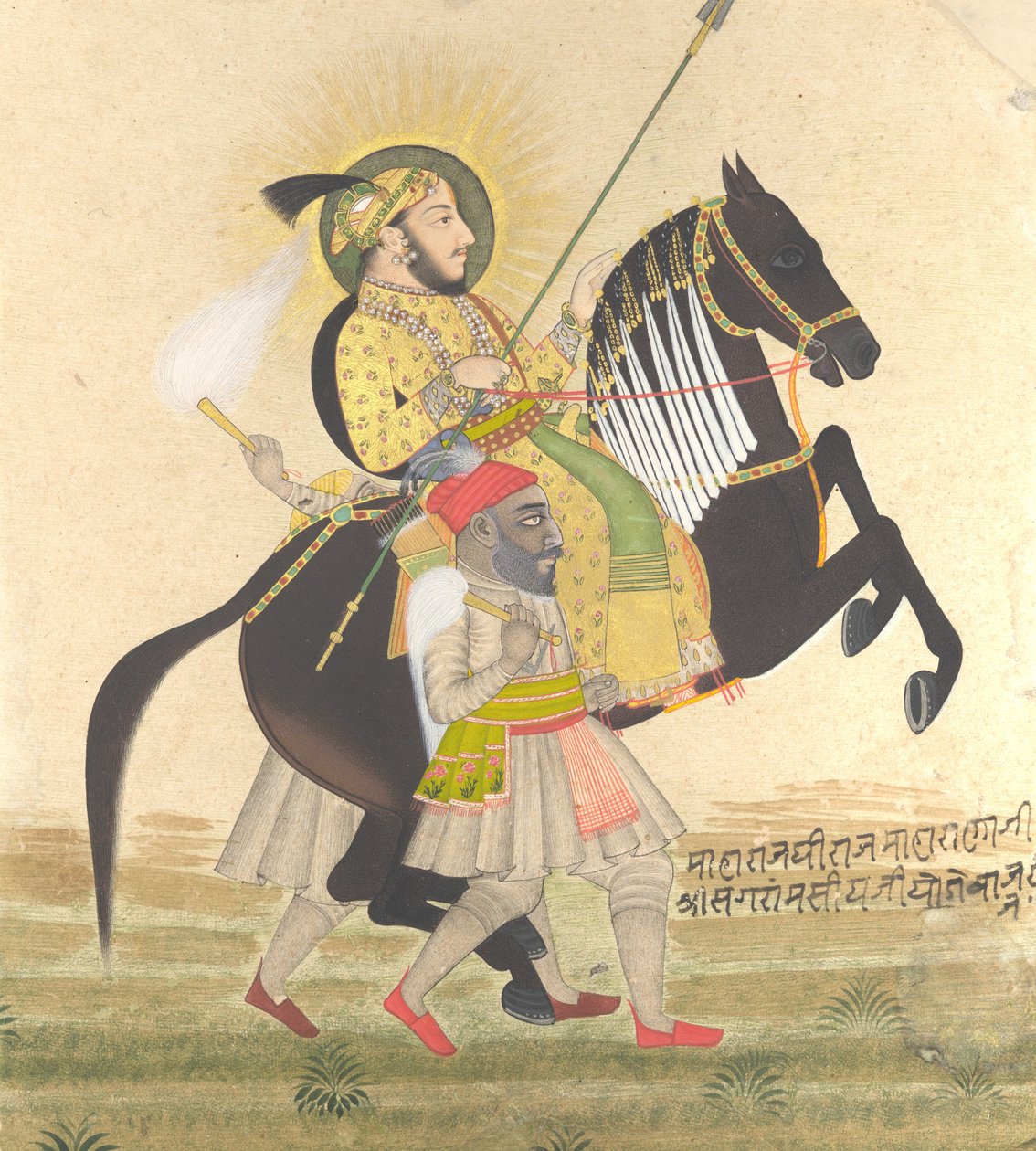 Maharana Sangram Singh Dosiadający Ogiera Nagrody, ca. 1712. autorstwa Stipple Master