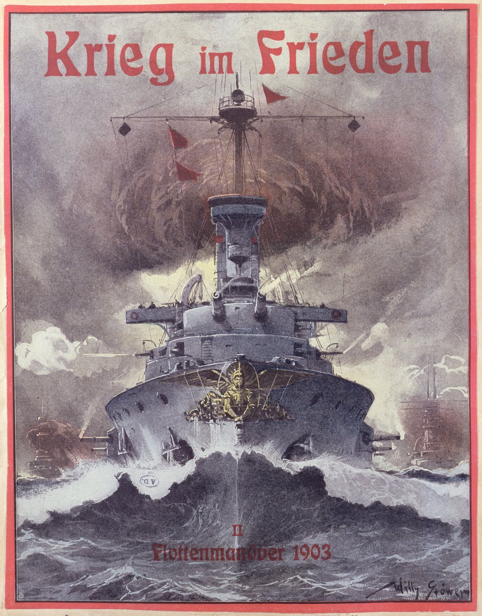 Wojna w pokoju, plakat upamiętniający niemieckie manewry morskie z 1903 r. autorstwa Stoewer Willy