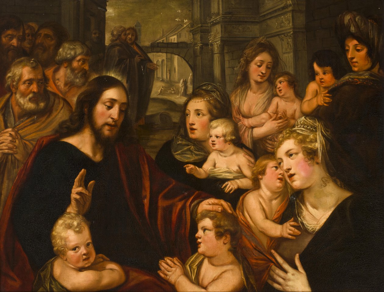 Chrystus błogosławi dzieci autorstwa Studio of Artus Wolfaerts