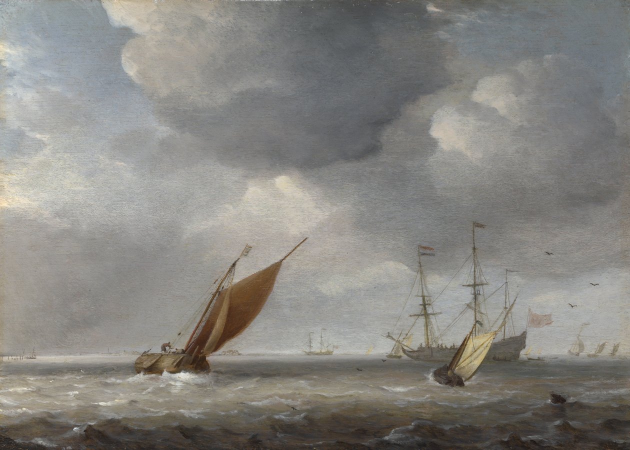 Małe holenderskie statki na wietrze autorstwa Willem van de Velde the Younger