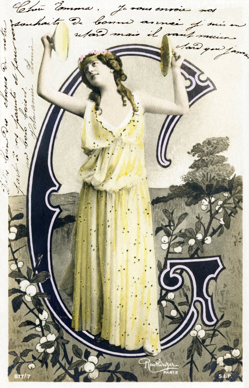 G: Louise Myriel, aktorki i liryki z Belle Epoque - Folies Bergere, Gymnase, Gaite, Paris - Alfabet na pocztówce autorstwa Studio Reutlinger