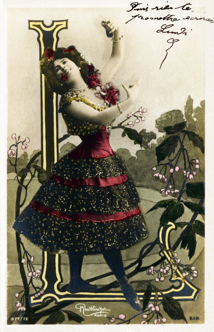 L: Luz Chavita, aktorka i tancerka z Belle Epoque - Opéra Comique , Paryż - Alfabet na pocztówce autorstwa Studio Reutlinger