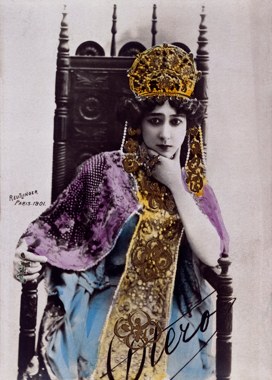 Portret Caroline (La Belle) Otero (1868-1965), pocztówka z autografem autorstwa Studio Reutlinger