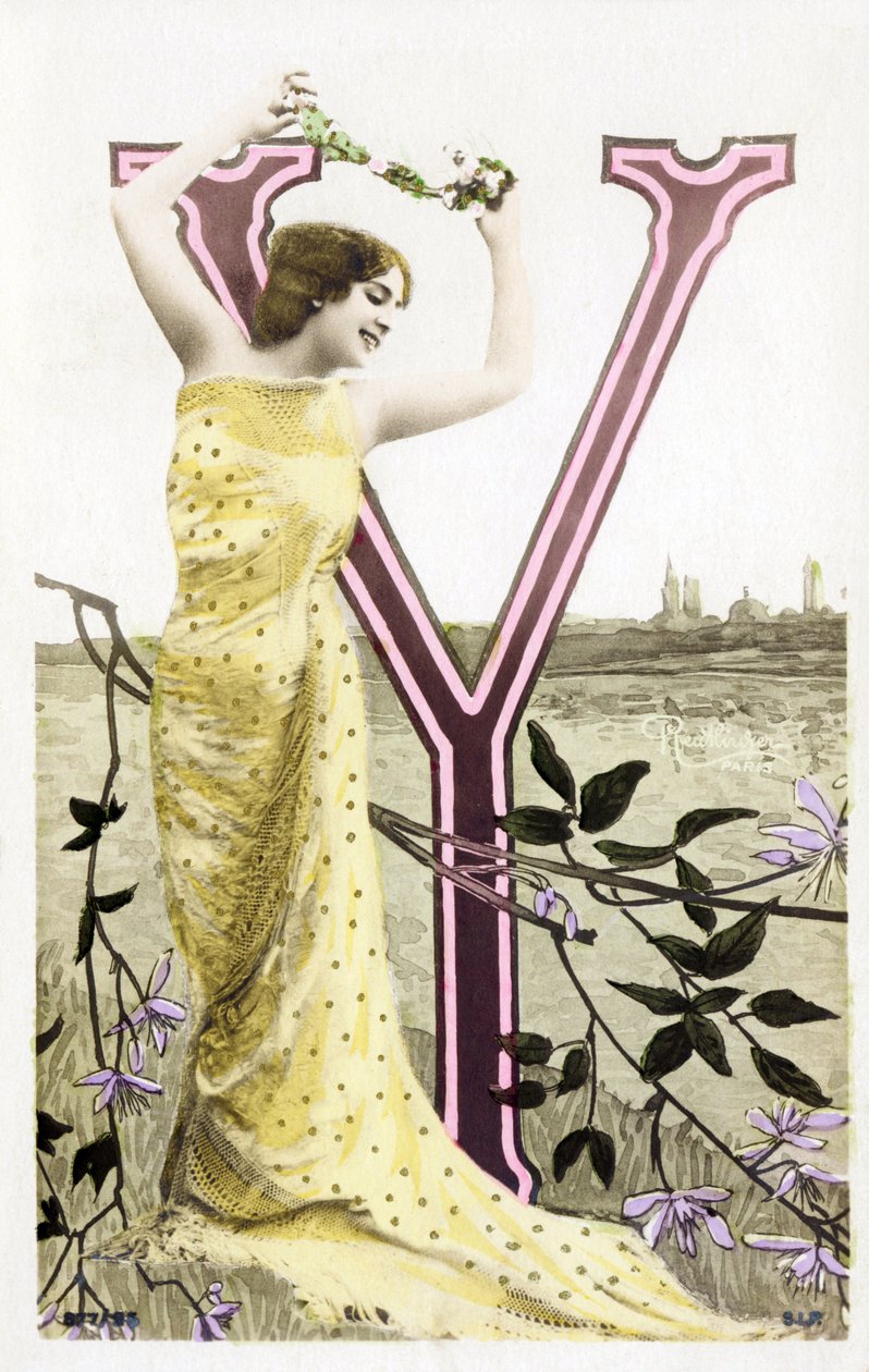 Y : Bianca Toledo, artystka, piosenkarka i tancerka sewilli z Belle Epoque - Casino de Paris, Folies Bergere - alfabet na pocztówce autorstwa Studio Reutlinger