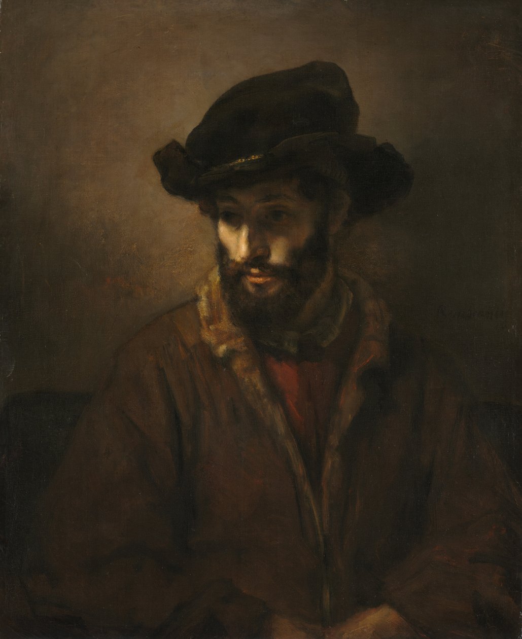 Brodaty mężczyzna w kapeluszu autorstwa Studio of Rembrandt van Rijn