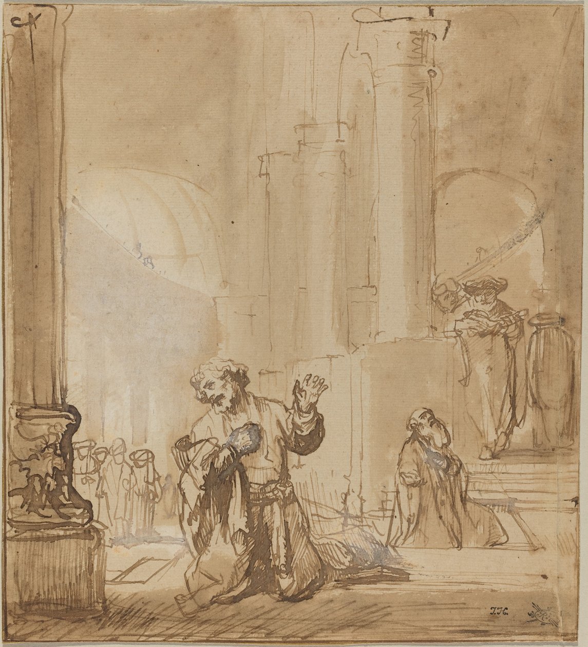 Przypowieść o celniku i faryzeuszu autorstwa Studio of Rembrandt van Rijn