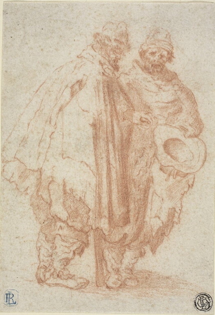 Dwóch brodatych mężczyzn w poszarpanych płaszczach autorstwa Style of Jacques Callot