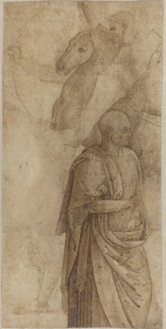Jeździec i stojący udrapowany mężczyzna, po antyku [verso] autorstwa Style of Pietro Perugino