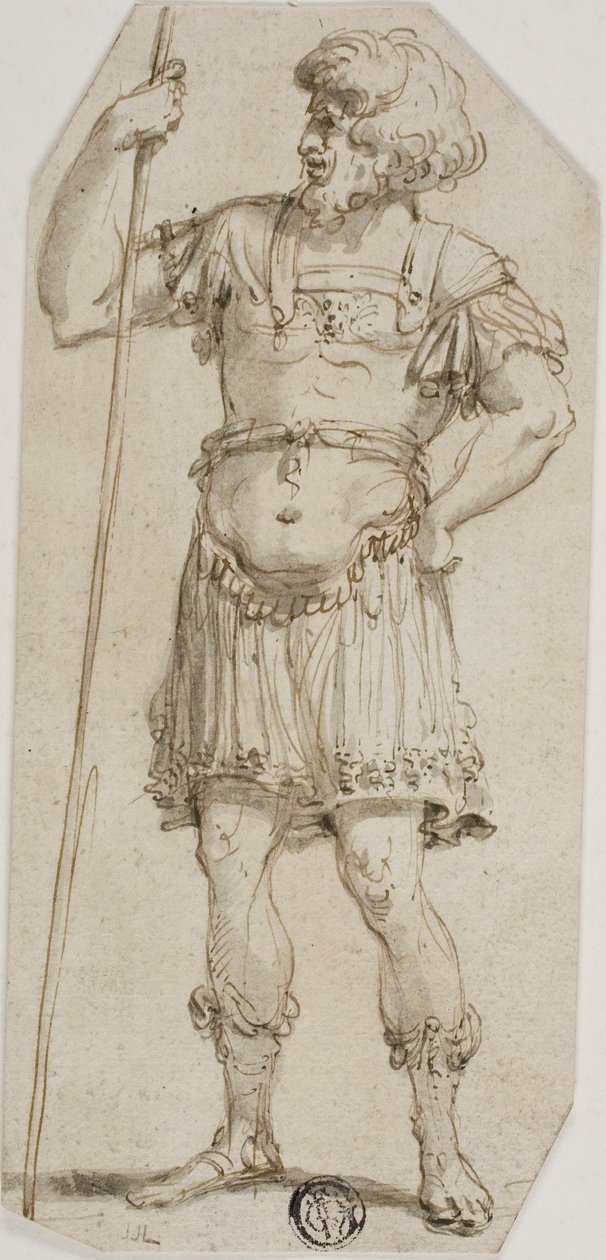 Stojący rzymski wojownik trzymający laskę autorstwa Style of Raymond de Lafage