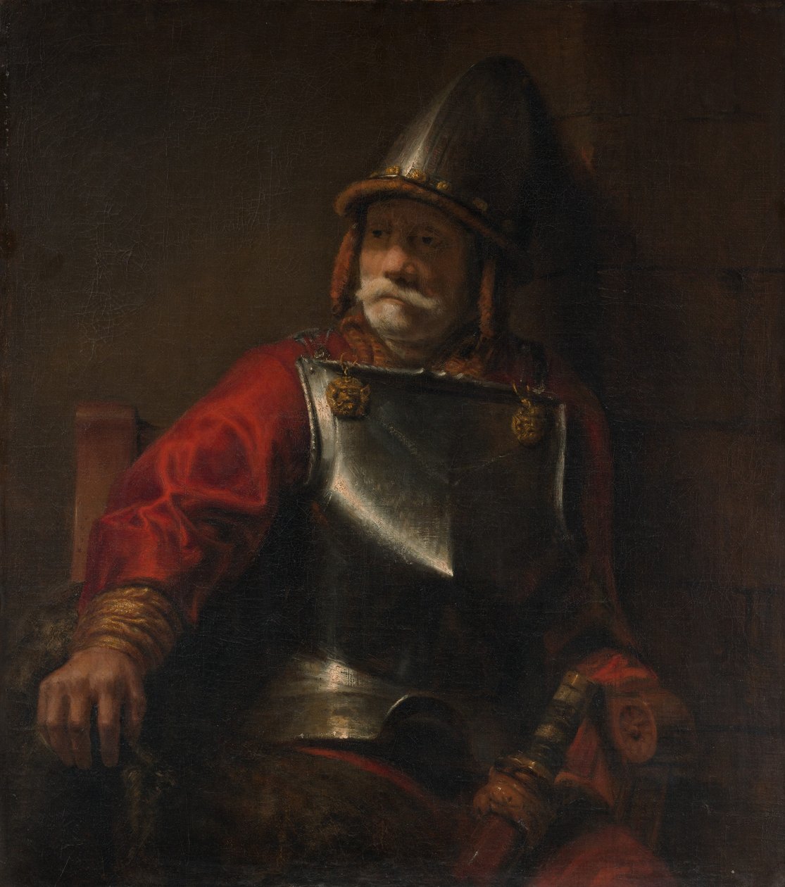 Mężczyzna w zbroi Mars. autorstwa Style of Rembrandt
