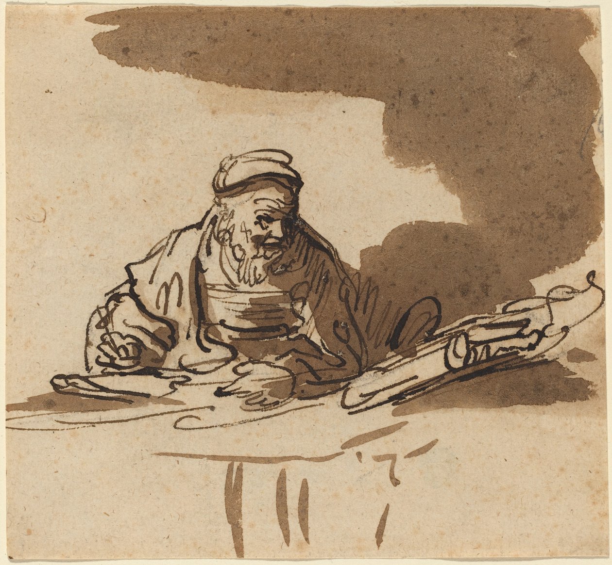 Stary uczony przy swoim biurku autorstwa Style of Rembrandt van Rijn