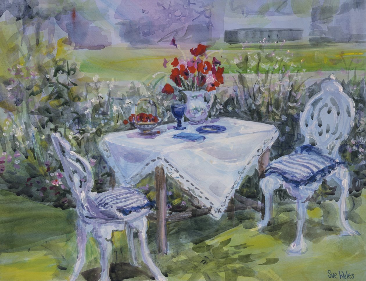 Maki i białe płótno, 1997, (gwasz na karcie) autorstwa Sue Wales