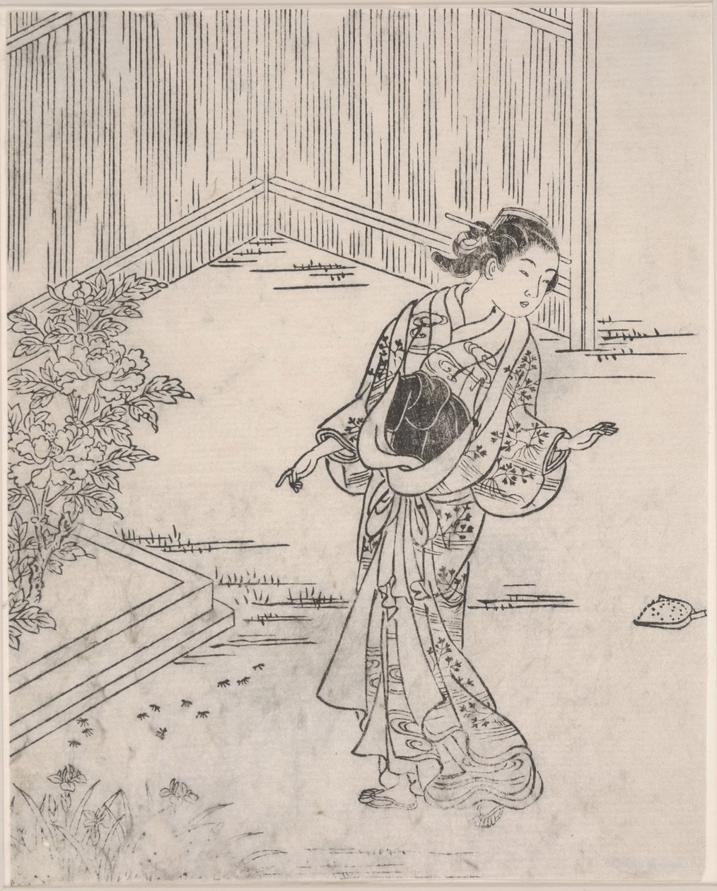 Gejsza latem (drewnodruk) autorstwa Sukenobu Nishikawa