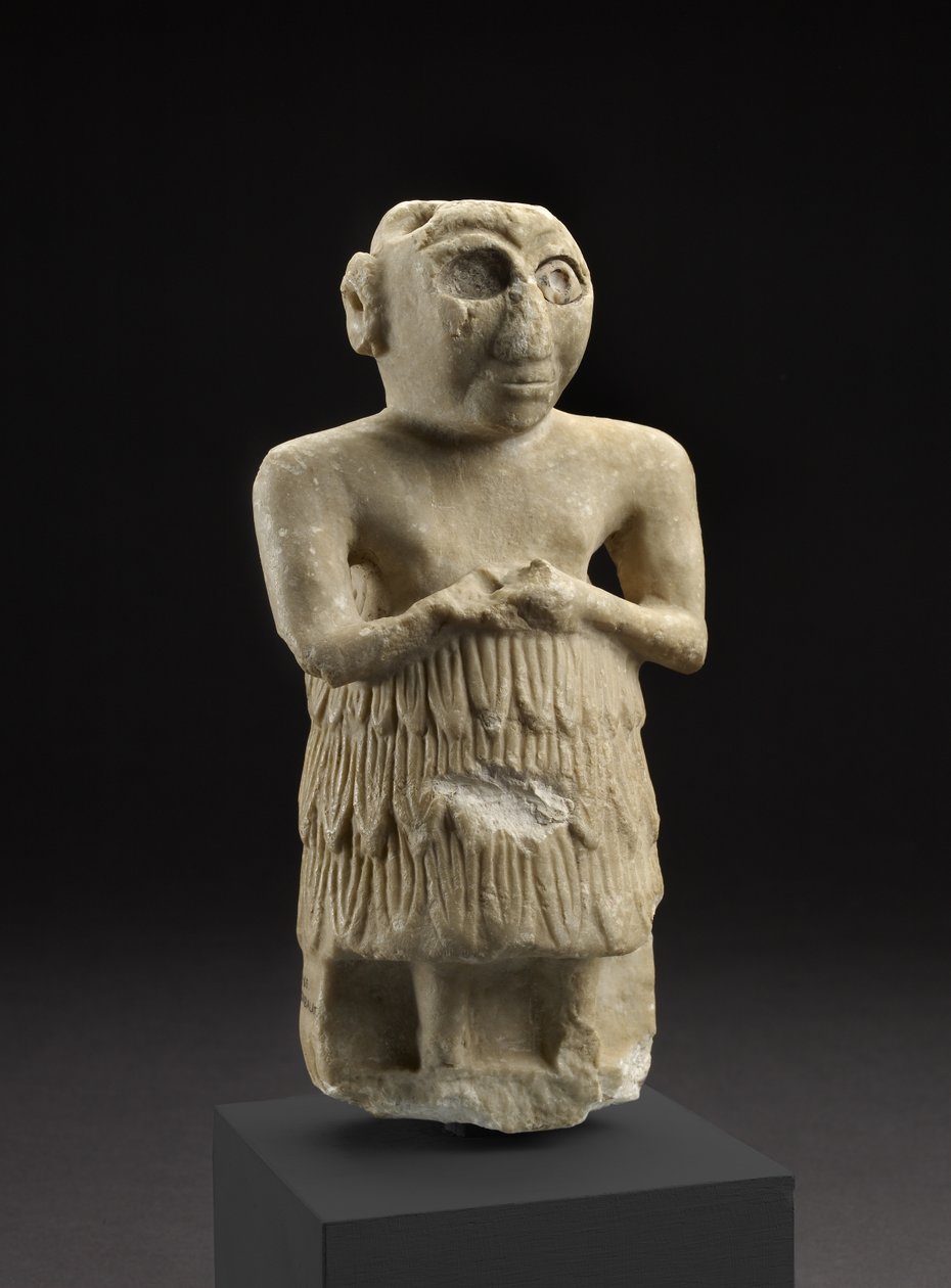 Statuetka sumeryjskiego mężczyzny w postawie kultu, Istabalat, Irak (wapień) autorstwa Sumerian