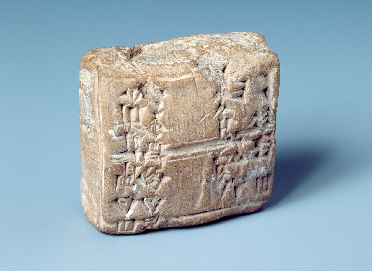 Tabliczka z pismem klinowym, ok. 2000 pne (wypiekana glina) autorstwa Sumerian