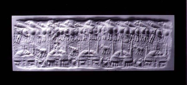 Odcisk pieczęci rękojeści cylindrycznej, Uruk (obecnie Warka, Irak), ok. 3300-3000 pne (tynk) autorstwa Sumerian Sumerian