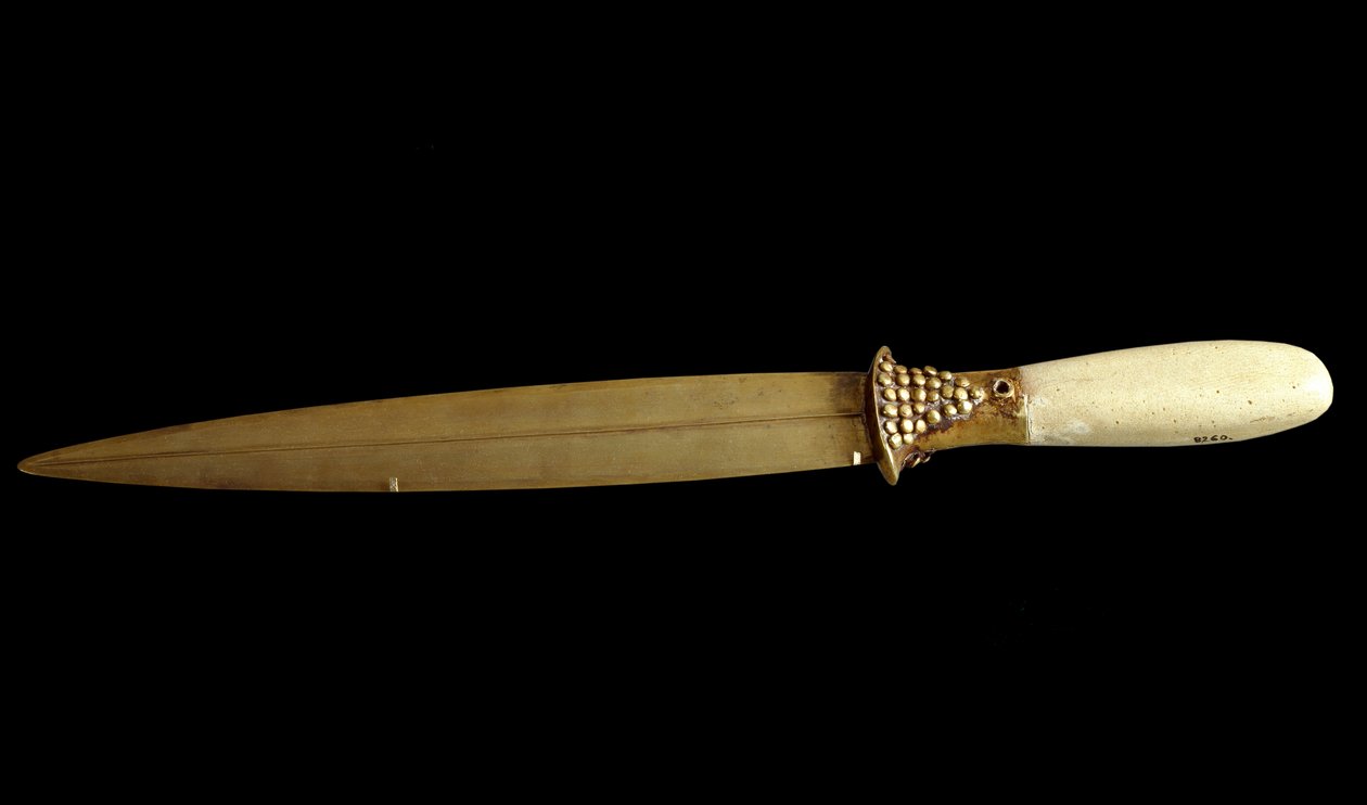 Cywilizacja sumeryjska: złoty sztylet (29 cm). Ze strony internetowej Ur. Bagdad, Narodowe Muzeum Iraku autorstwa Sumerian Sumerian