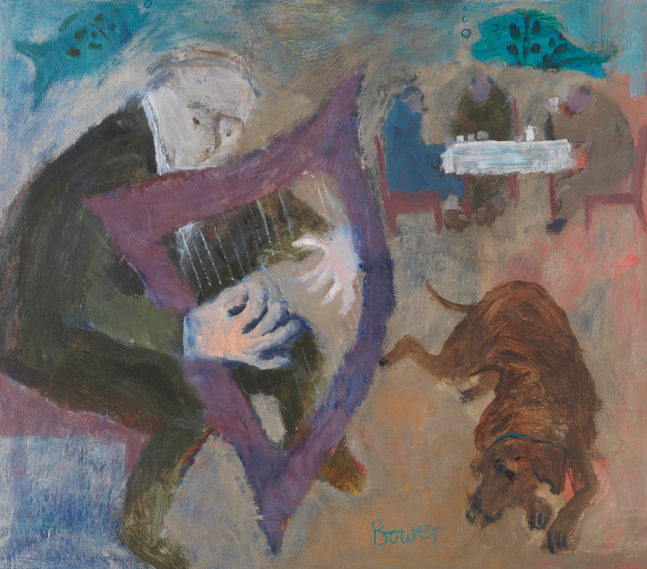 Harfistka w Greenfish Cafe, 2011 autorstwa Susan Bower