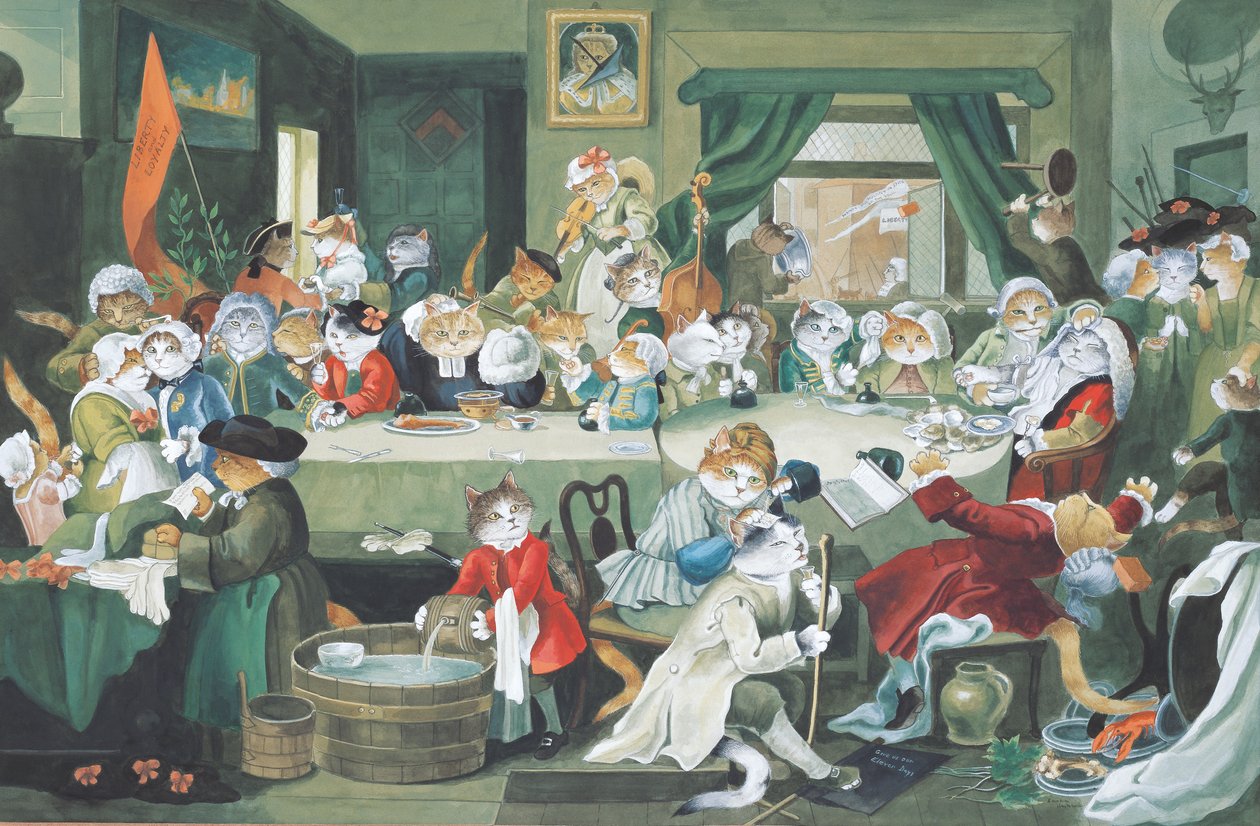 Ilustracja z Cats Galore! A Compendium of Cultured Cats (wyd. 2015) autorstwa Susan Herbert