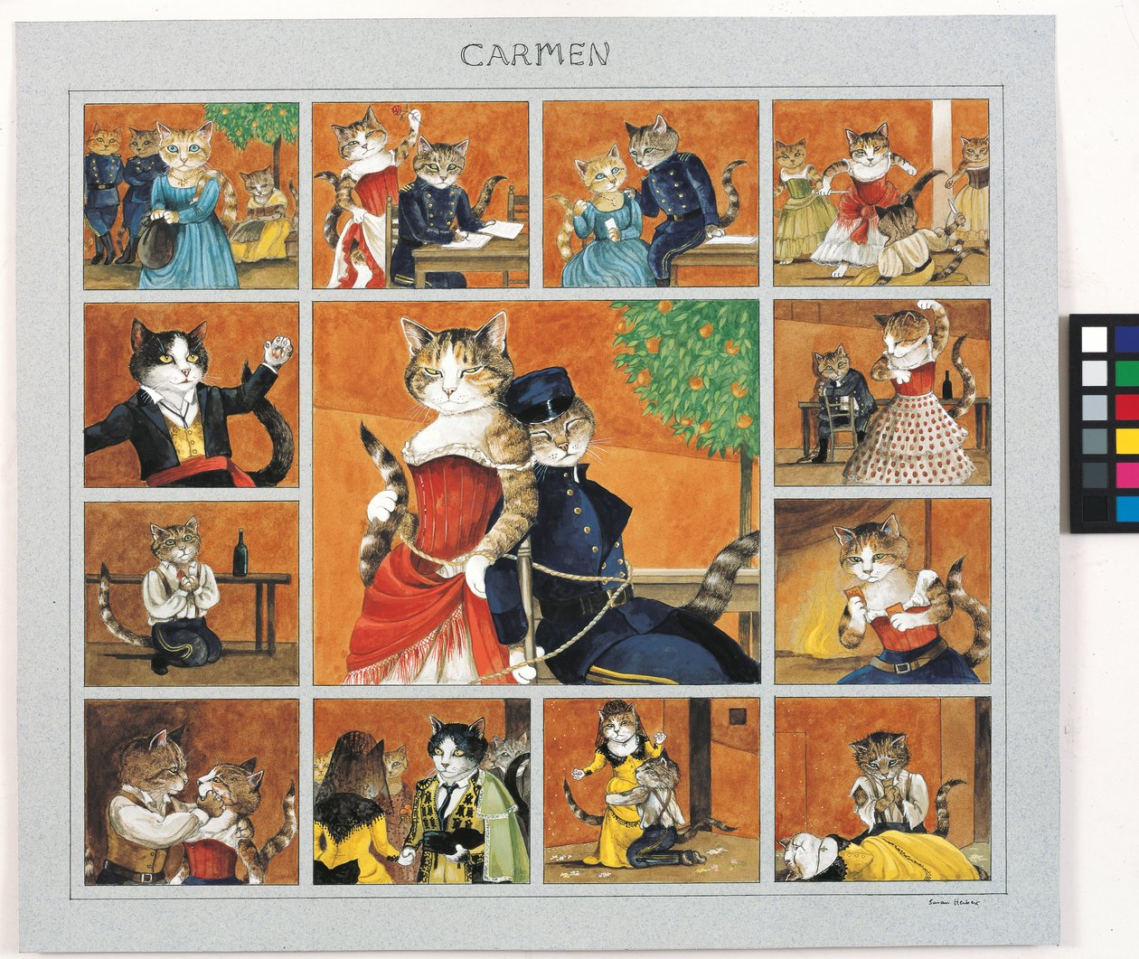 Ilustracja z Cats Galore! A Compendium of Cultured Cats (wyd. 2015) autorstwa Susan Herbert