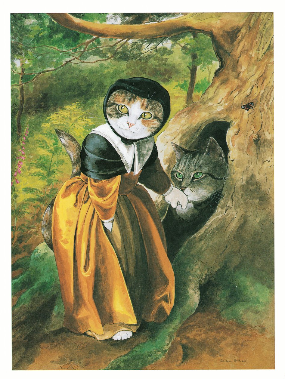 Ilustracja z książki Koty prerafaelitów (wyd. 1999) autorstwa Susan Herbert