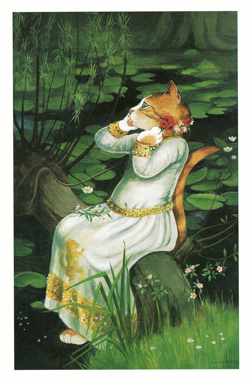 Ilustracja z książki Koty prerafaelitów (wyd. 1999) autorstwa Susan Herbert